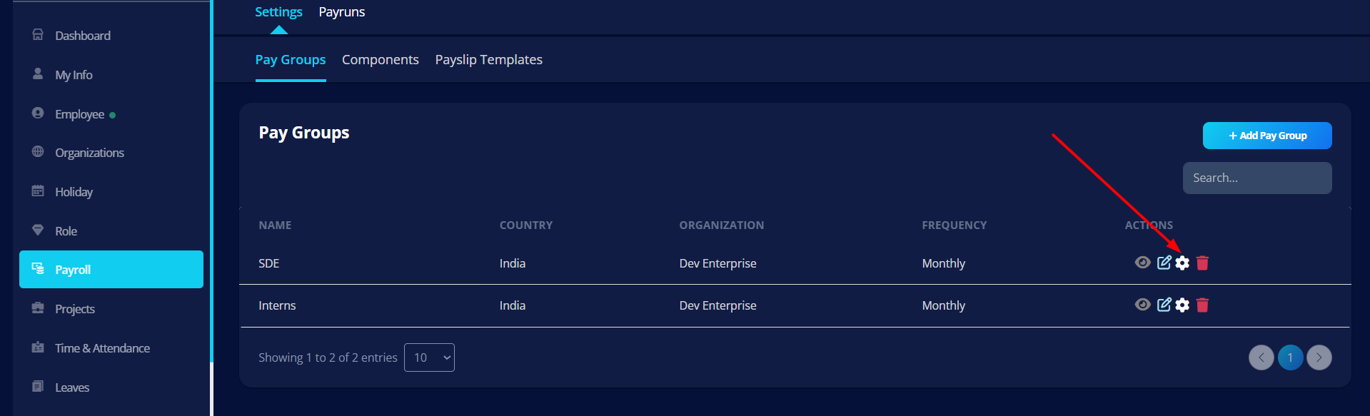 Roles Listing Page