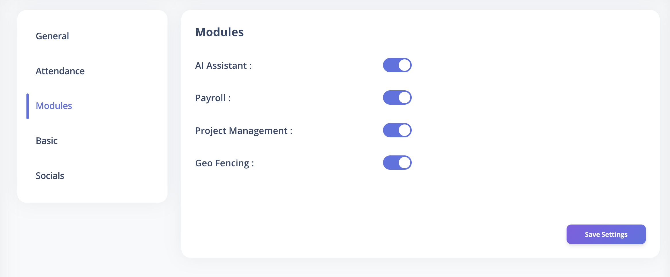 modules settings