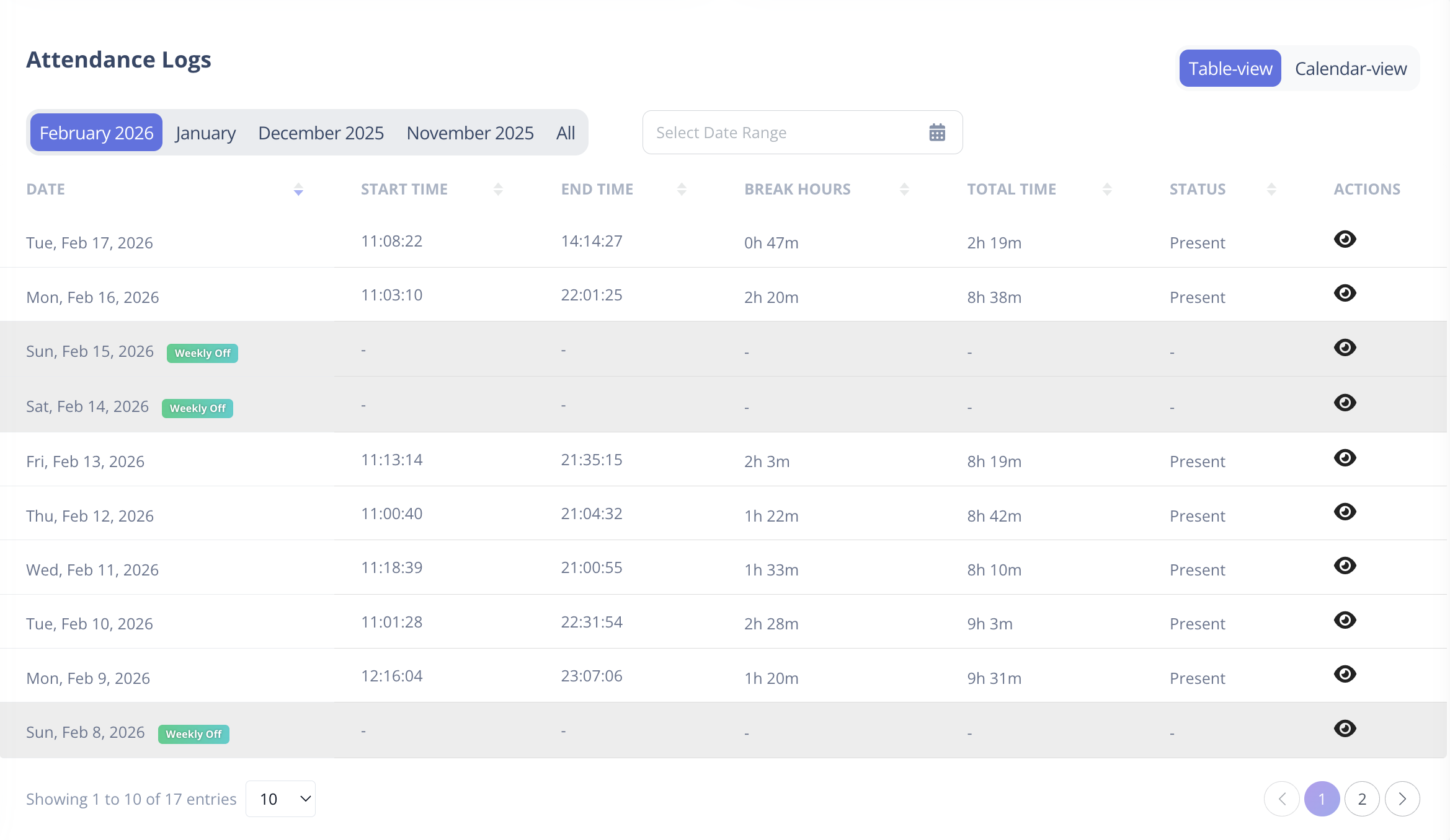 attendance logs